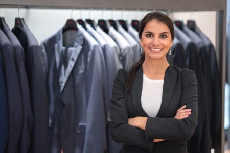 Portrait of a saleswoman working at a clothing store and looking at the camera smiling - business owner concepts